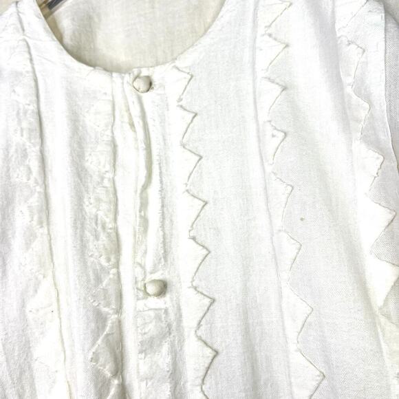 Vintage Puff Sleeve Button Front Top Cardigan Off White Short Sleeve Pintuck - Picture 4 of 8